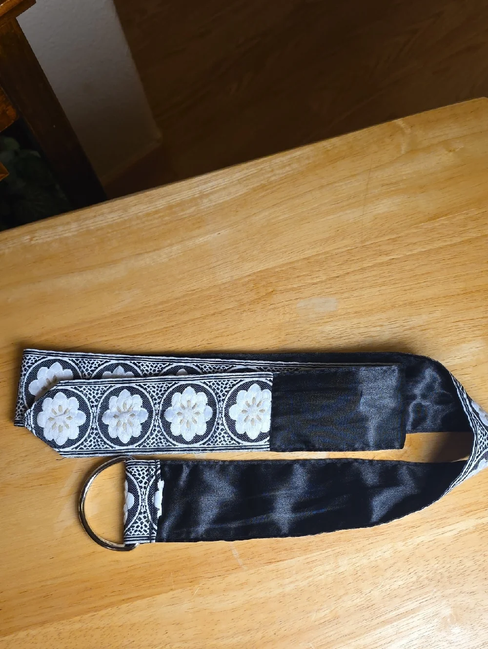 Woven Floral Accent Belt in Black and White